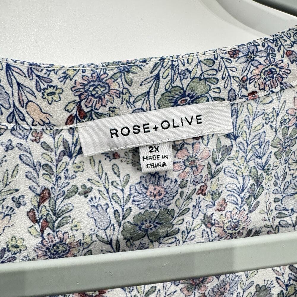 Rose & Olive Cottage Floral Button Popover Top Sz 2X Blue White Boho Dainty - Picture 5 of 9